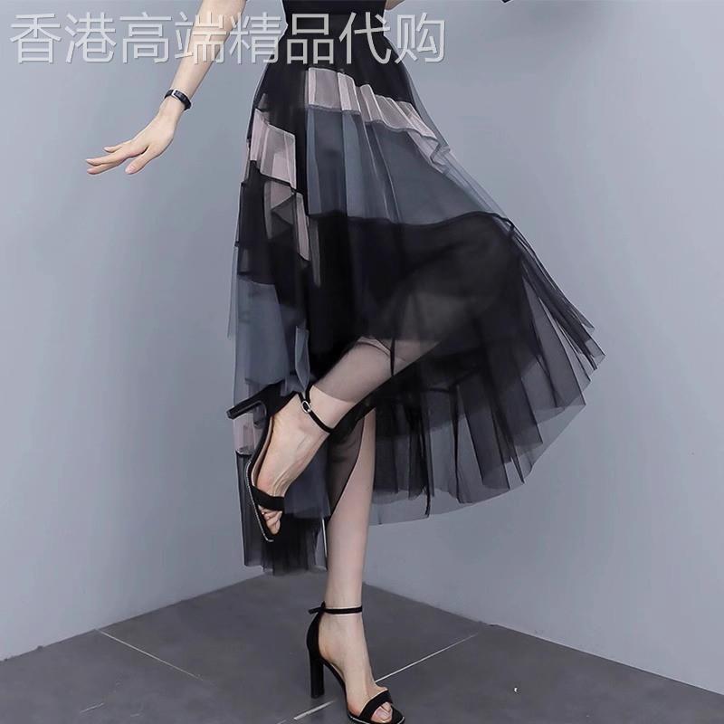 法式网纱半身裙女中长版2026年夏季新款时尚气质垂感百褶大摆纱裙
