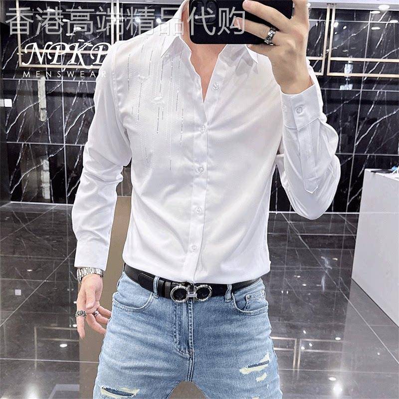 长袖衬衫男士春秋季2025新款韩版潮流修身免烫商务休闲百搭衬衣男