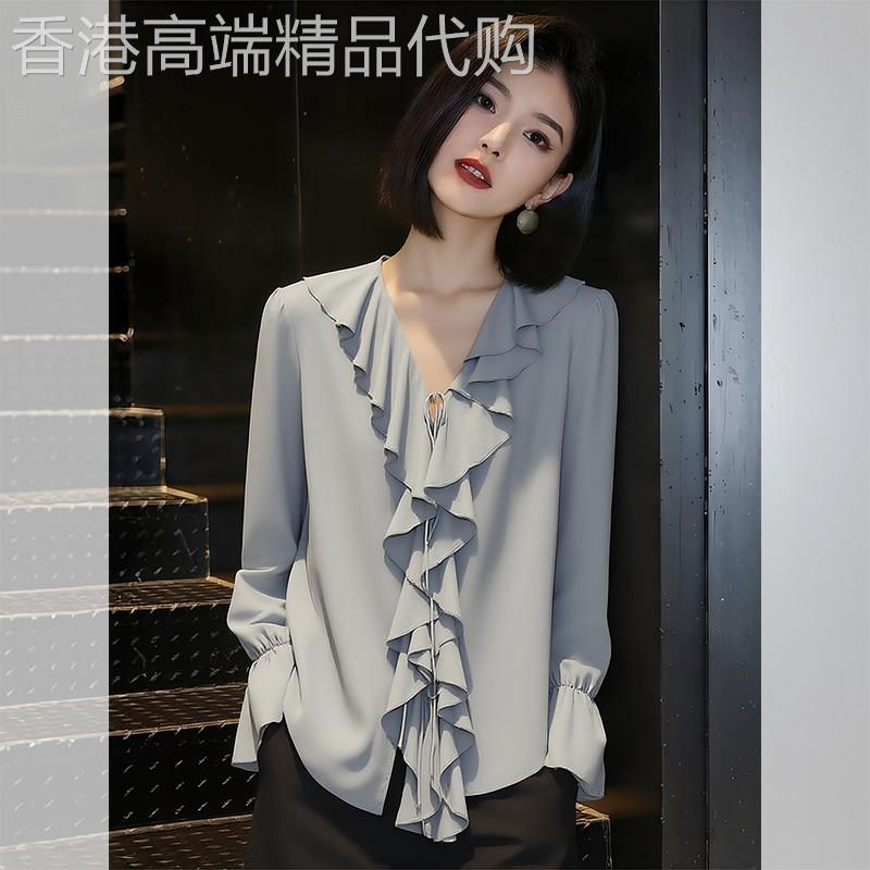 小众设计感荷叶边衬衫2026春夏新款女装长袖衬衫上衣百搭显瘦小衫