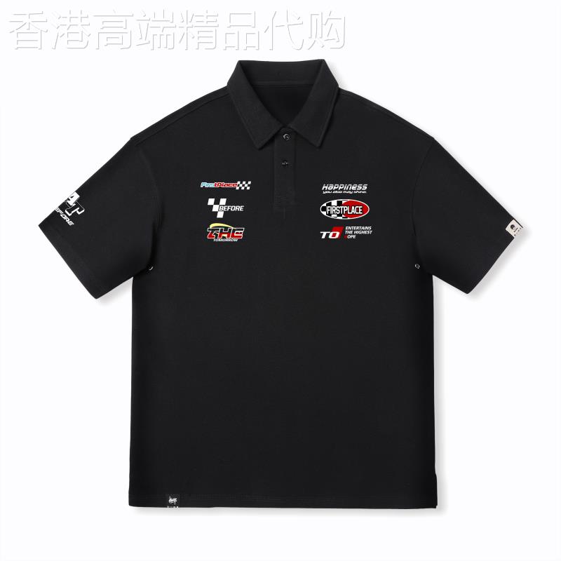 香港IT代购大码男女情侣章标字母印花机车运动polo杉短袖翻领T恤