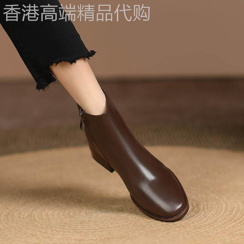 真皮切尔西靴女中跟2025年秋冬季新款粗跟马丁靴加绒烟筒短靴子