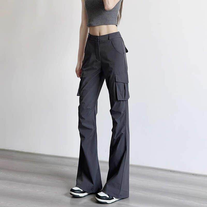 潮牌米兰风微喇工装裤女款2026春秋新款窄版降落伞兵运动裤长裤