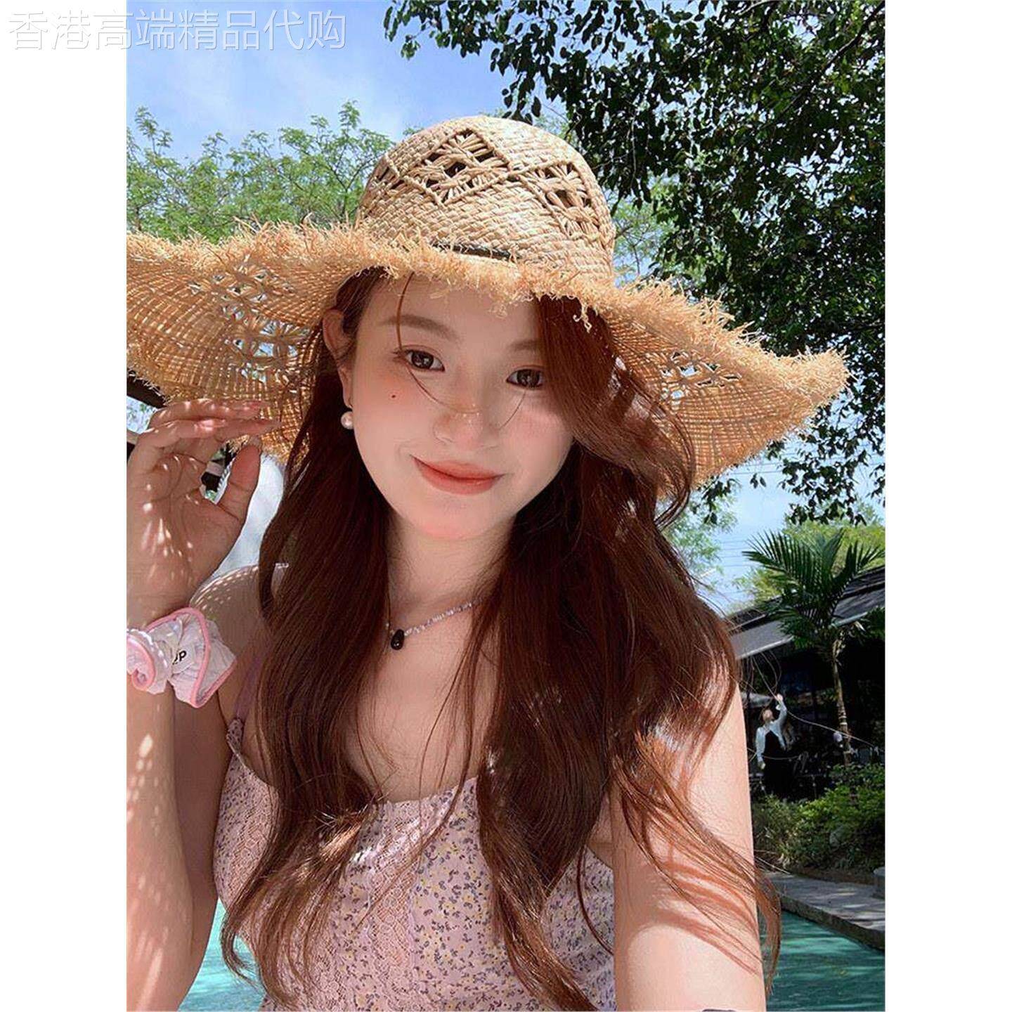 镂空拉菲草帽女款2026新款夏季海边沙滩遮阳帽女防晒防紫外线配饰