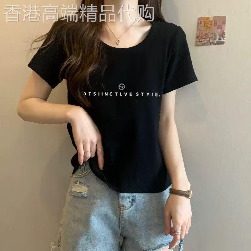 纯棉短袖T恤女夏季新款U领宽松美式韩版显瘦短款百搭时尚打底上衣图片