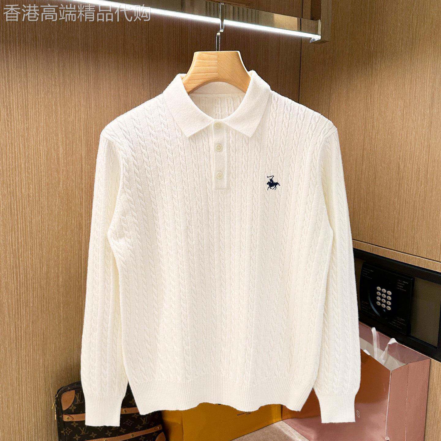 潮牌秋季新款老钱风男装高级修身polo衫男长袖复古时尚翻领毛衣男