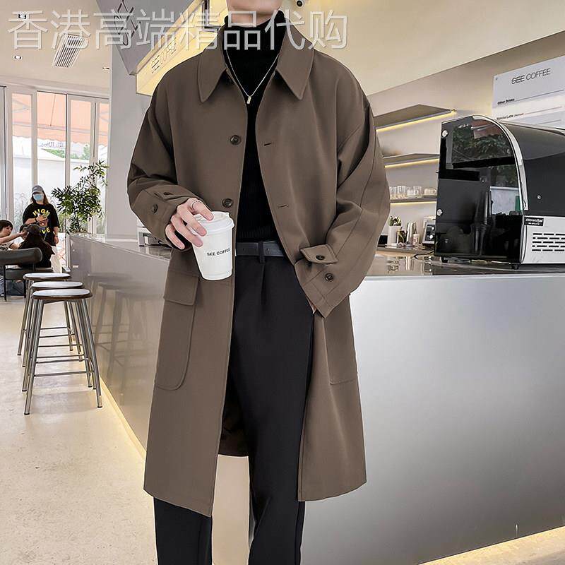 男士英伦风中长款大衣韩版宽松痞帅气春秋季潮流纯色休闲风衣外套