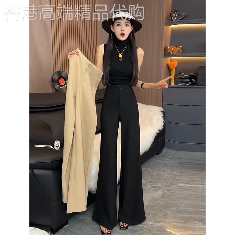 黑色高腰阔腿西装裤女夏季欧货时尚百搭垂感修身气质显瘦休闲裤子