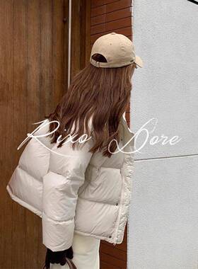 RIXO DORE法式白鸭绒短款羽绒服外套女加厚黑色秋冬季宽松面包服
