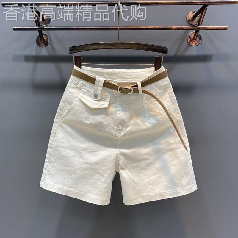 五分白色牛仔短裤女春秋夏季外穿高腰显瘦宽松小个子弹力阔腿五分