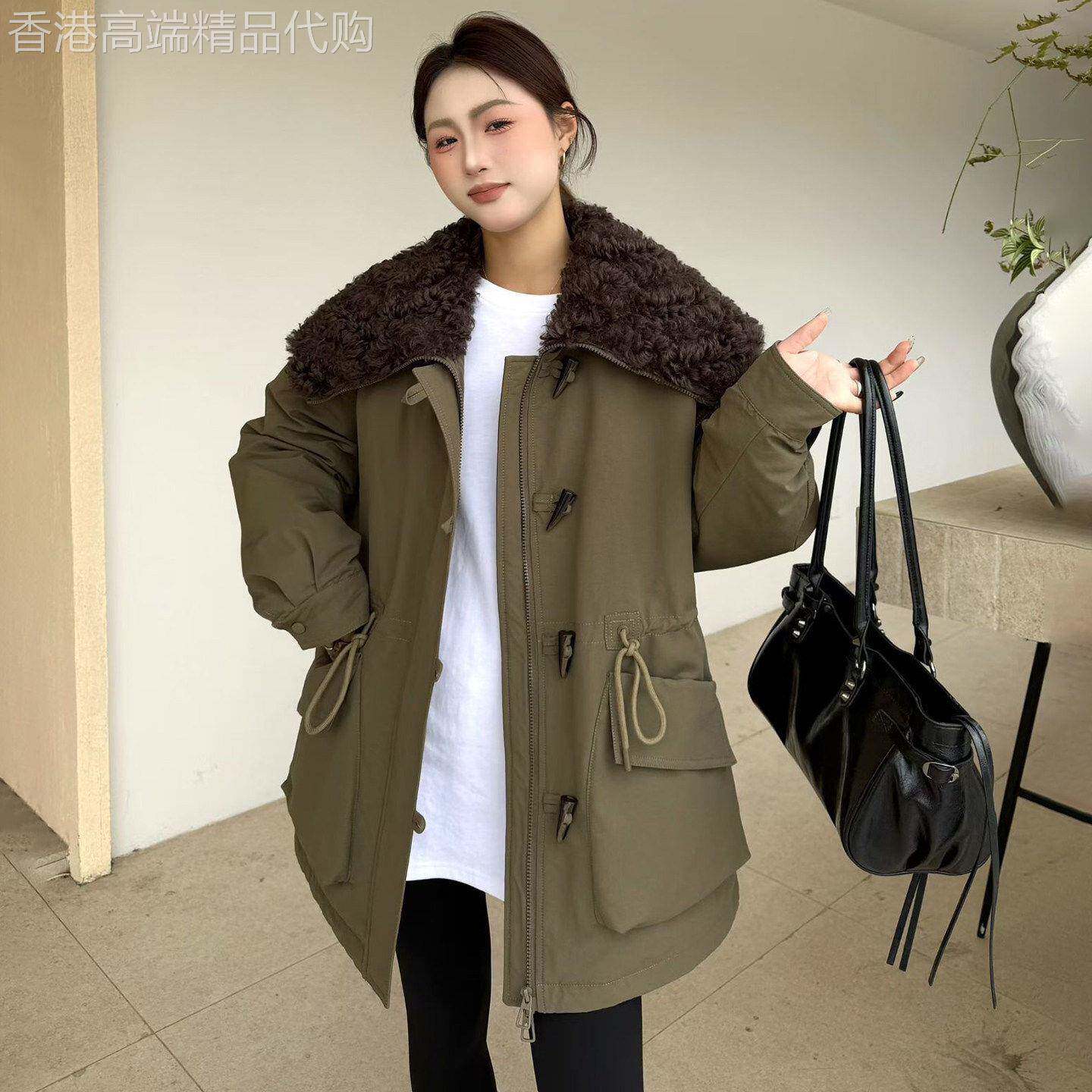 毛毛大翻领中长款羽绒派克服外套女2026秋冬季宽松显瘦白鸭绒上衣
