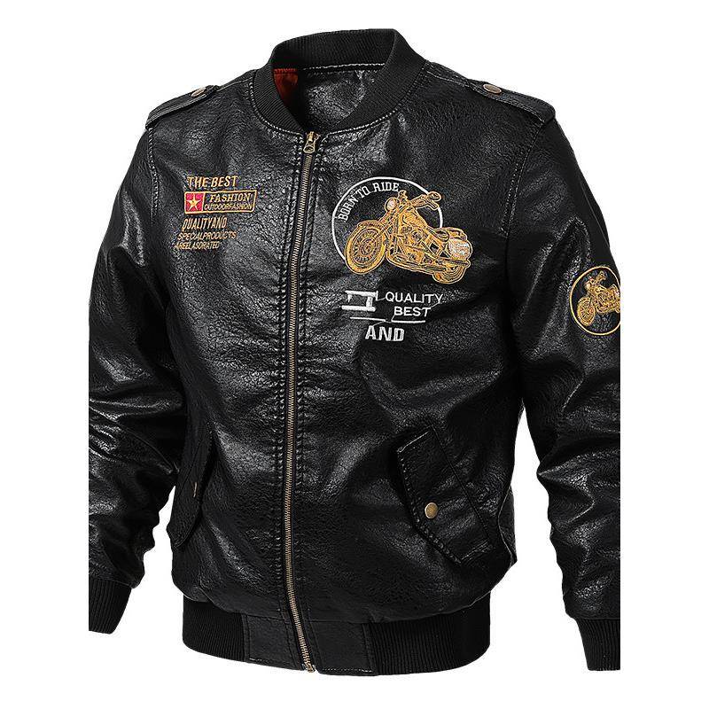 秋冬季大码男士薄款外套绵羊皮飞行夹克加绒加厚真皮皮衣机车服潮