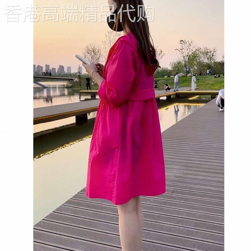 中长款防晒衣女款欧货玫红色薄款休闲收腰宽松气质百搭户外防晒服图片