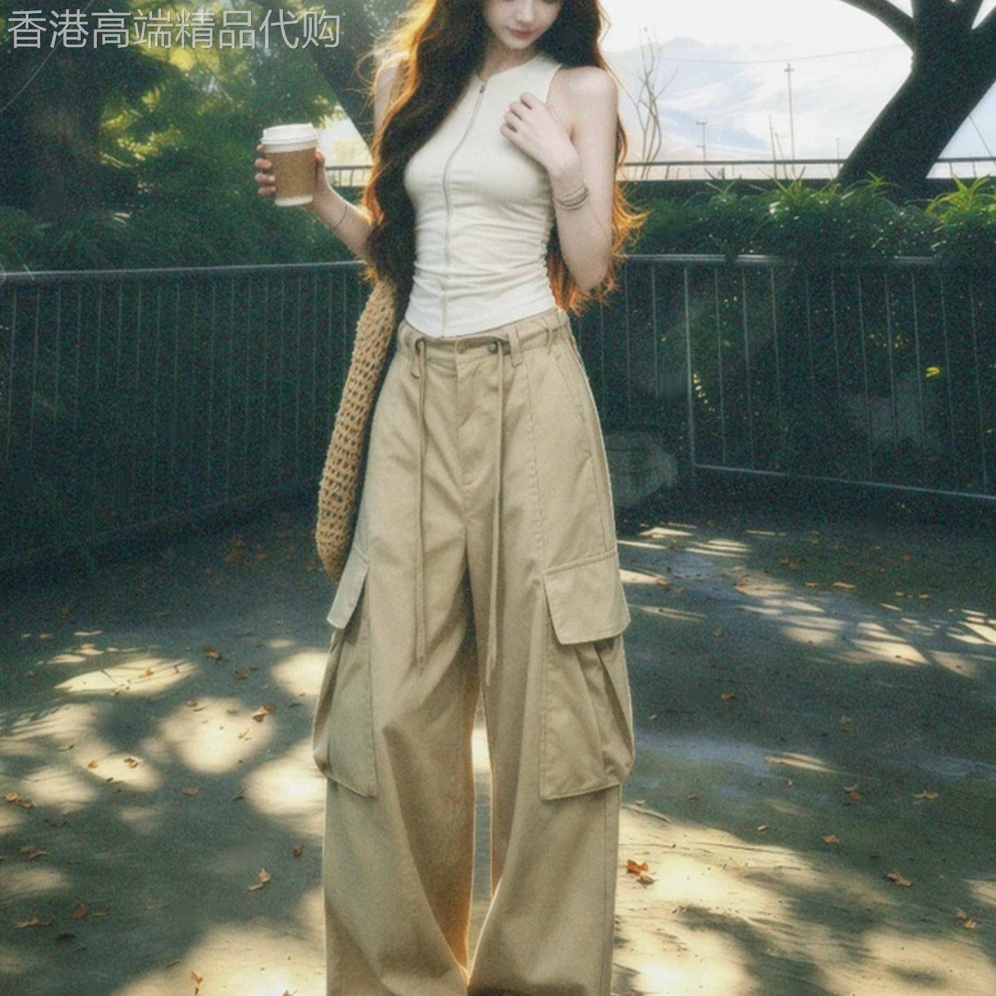 英国DHWA巨好看穿搭一整套美式辣妹背心上衣女夏季工装阔腿裤套装
