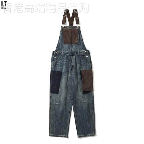 Madness Mdns Clot日系复古工装背带裤男女撞色吊带牛仔连体套装