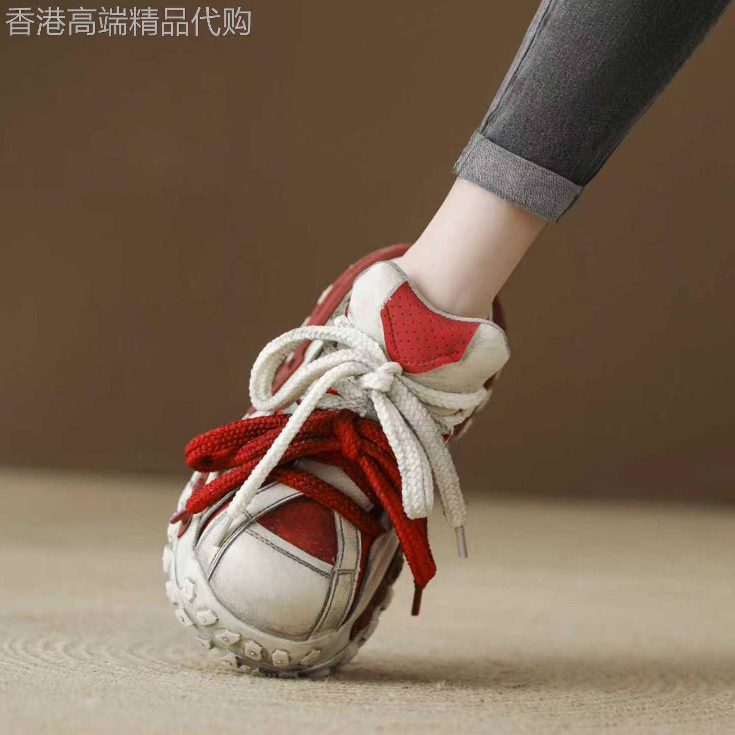 西班牙小众品牌ONGYSL欧货大头女春季红色轮胎底松糕鞋丑萌运动女