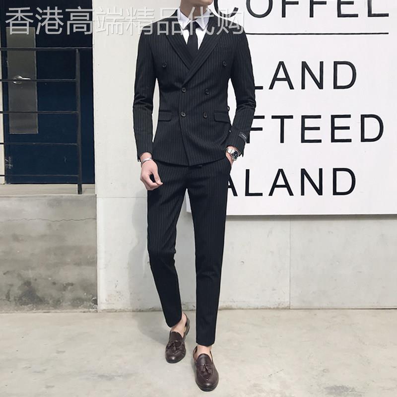 男士西服套装双排扣韩版修身帅气潮流休闲 英伦商务正装结婚西装