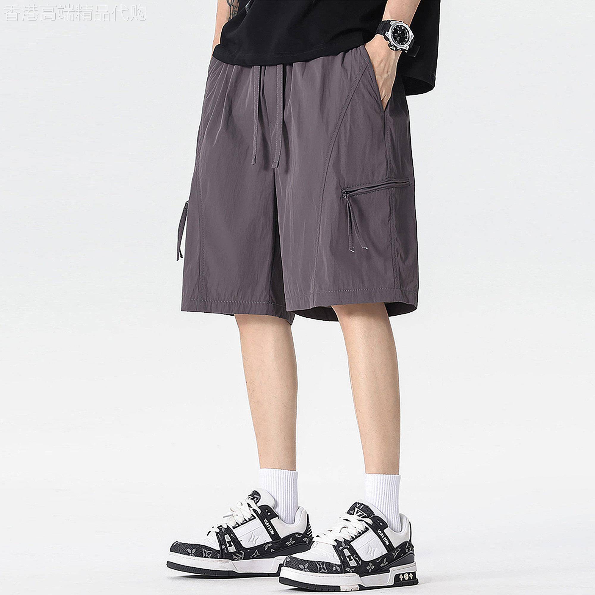 香港潮牌工装短裤男夏季新款薄款速干宽松运动中裤男士休闲五分裤