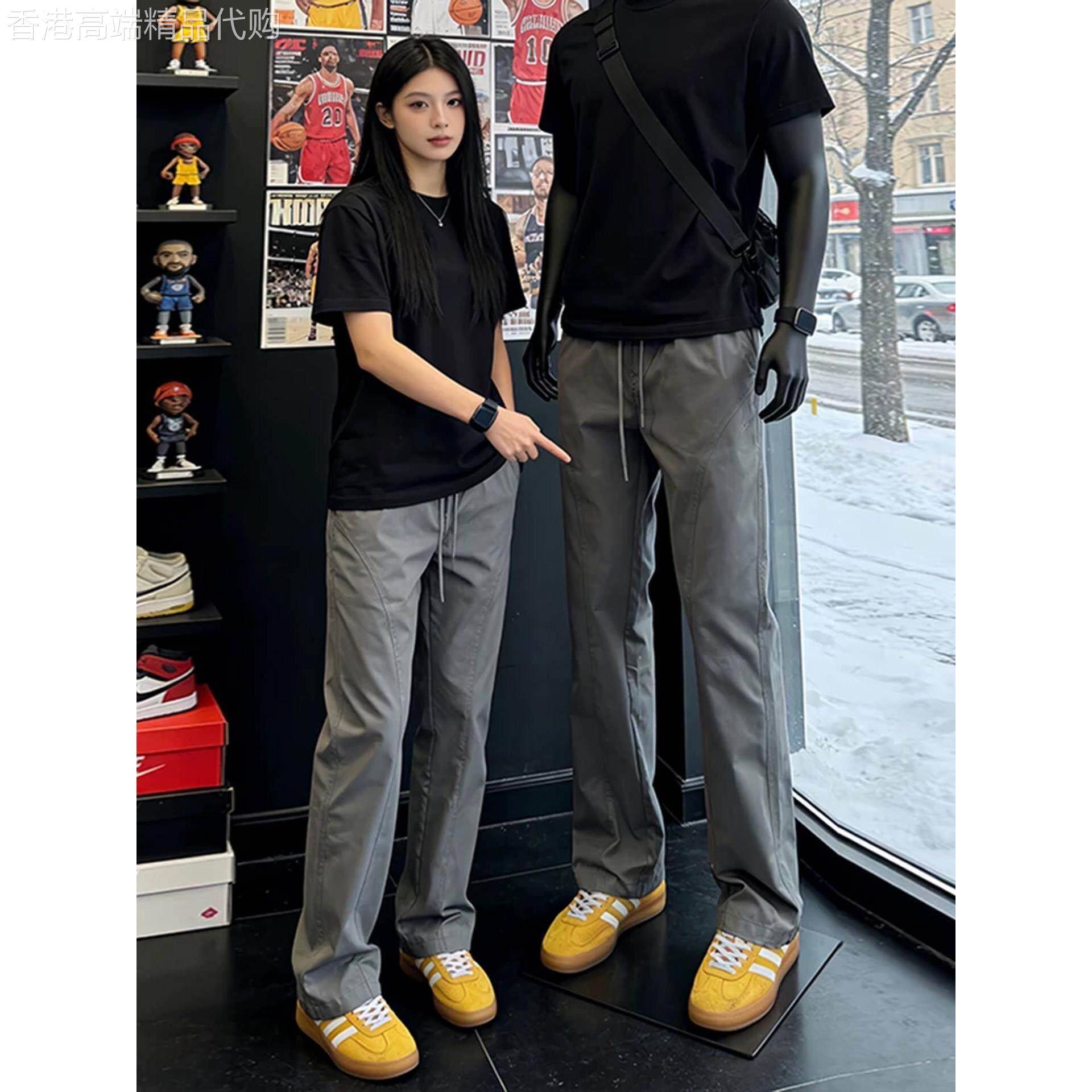 潮牌高级感灰色帅气薄款速干裤男女夏季美式复古百搭直筒运动裤潮
