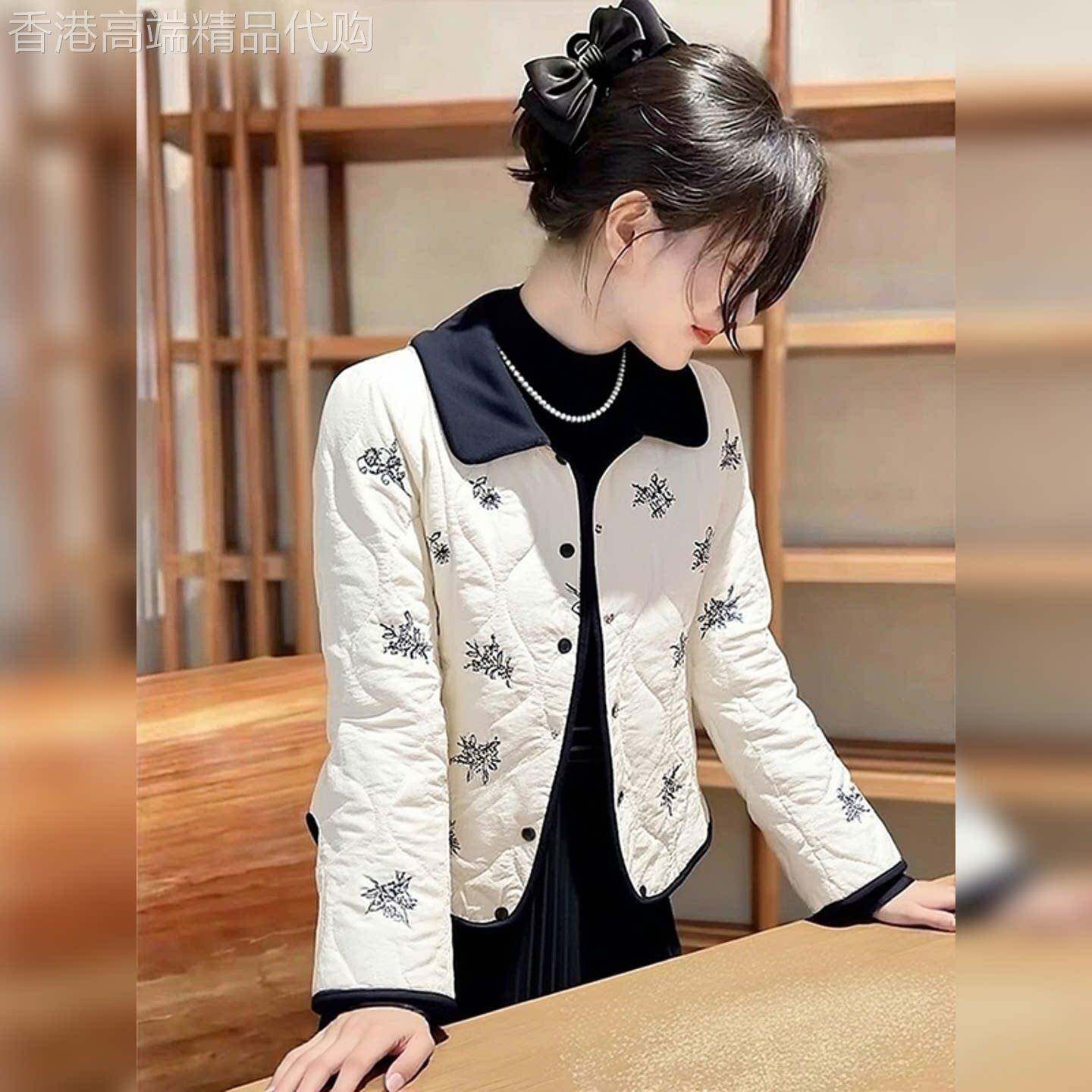 法式小香风白色翻领铺棉外套女2025冬季新款独特超好看保暖棉服潮