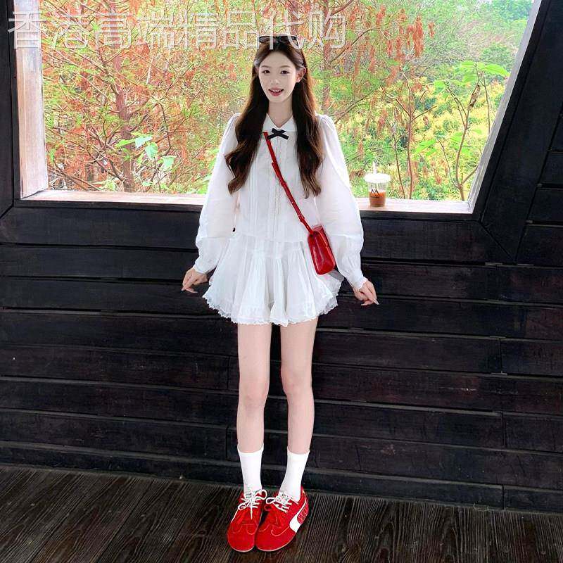 法式学院风白色衬衫连衣裙子女秋季2026新款小个子一整套两件套装