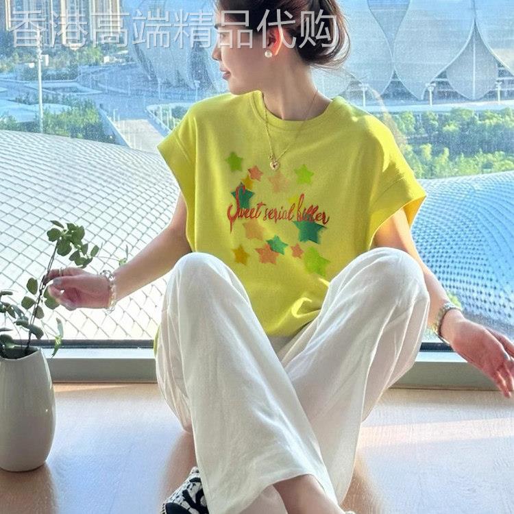 多巴胺青柠绿圆领短袖T恤女夏季新款欧货宽松显瘦纯棉小飞袖上衣