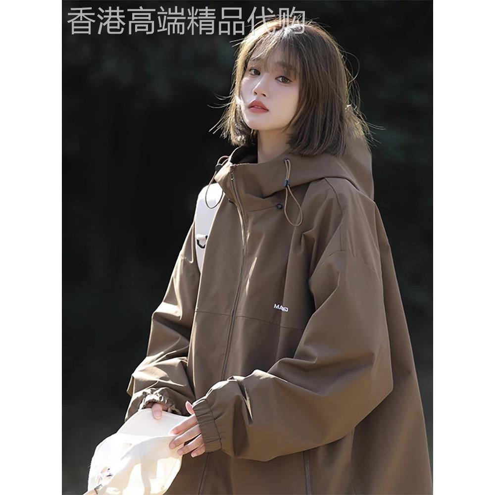 潮牌户外宽松冲锋衣外套女2025春秋季新款大码小个子短款登山上衣