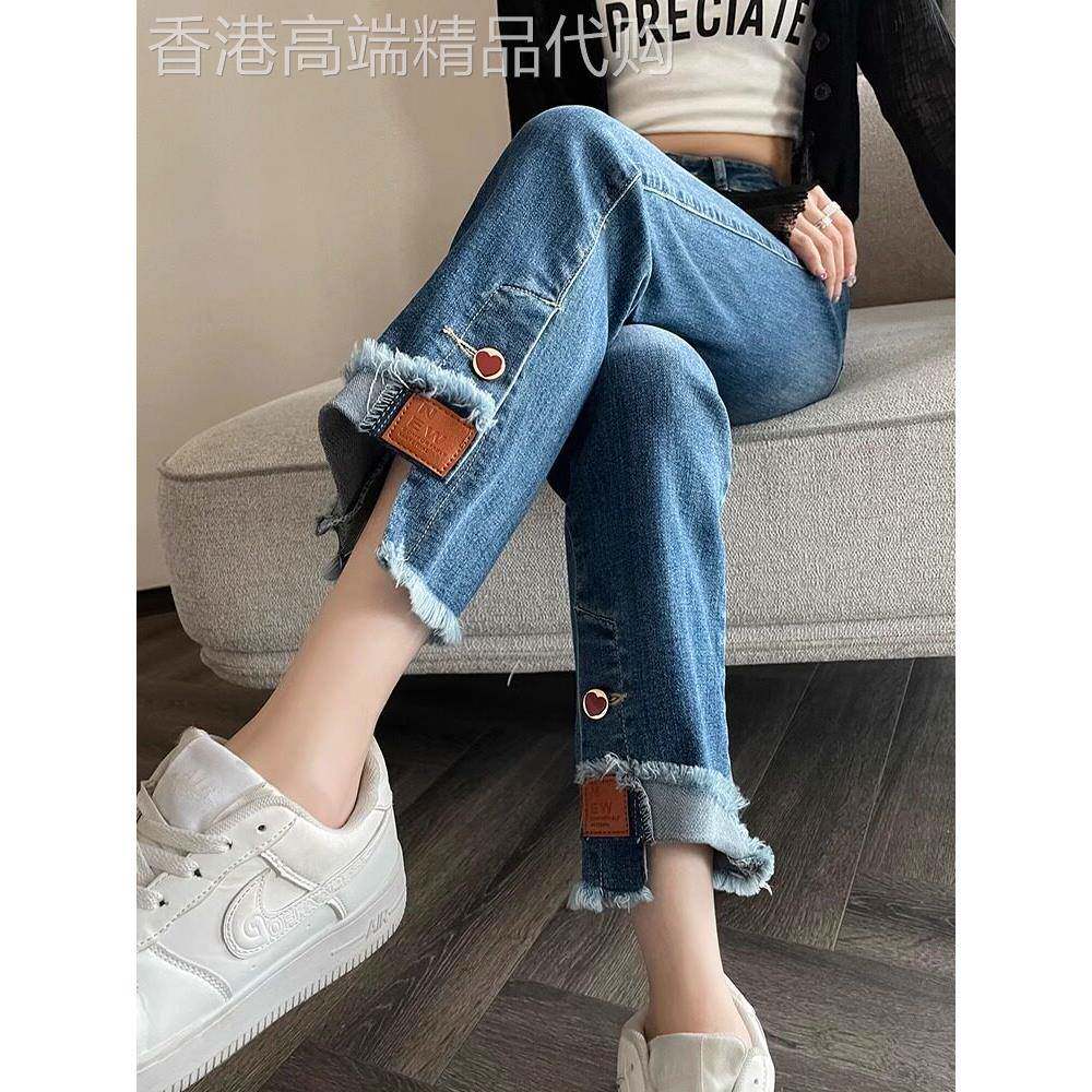直筒牛仔裤女春秋2025新款韩版时尚覆古翻边小个子九分休闲烟管裤