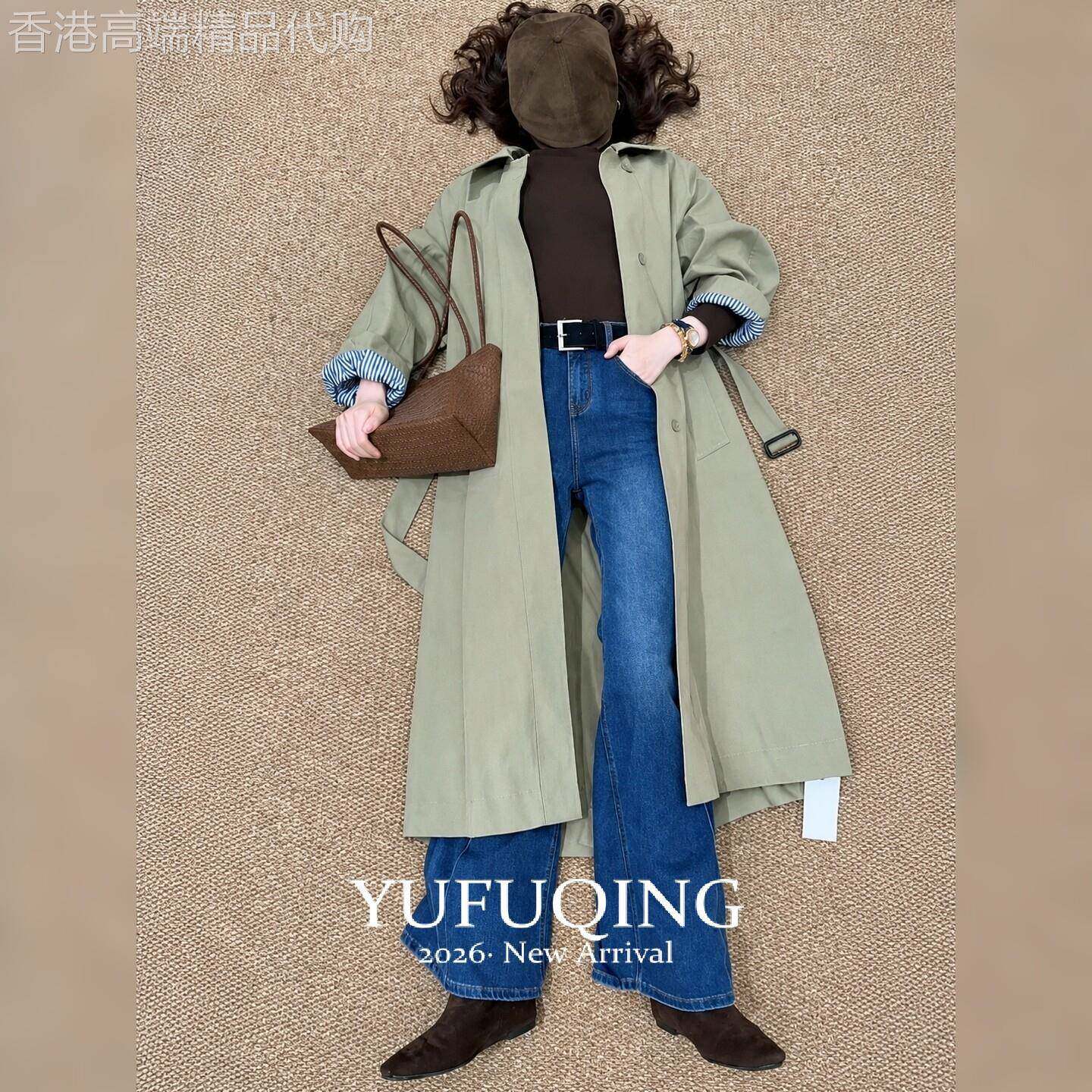 秋季浅绿色微胖大码风衣外套女宽松中长款显瘦高级感休闲通勤气质