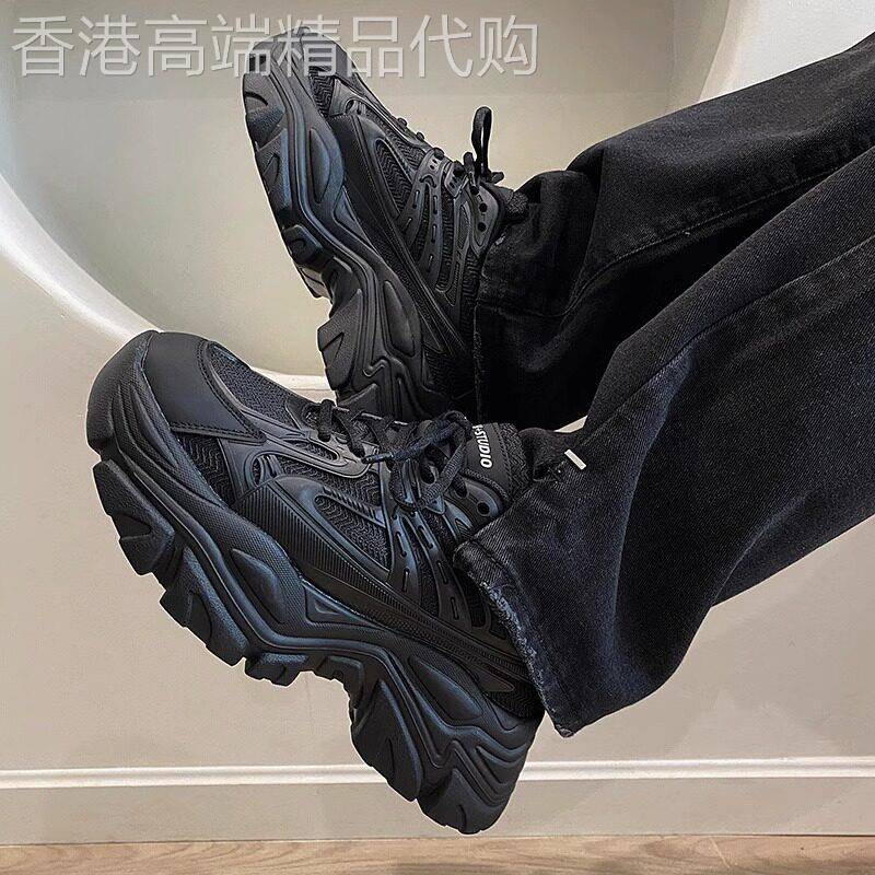 老爹鞋黑武士7cm高街老爹鞋男网面透气发型师轻质休闲鞋夏季新款