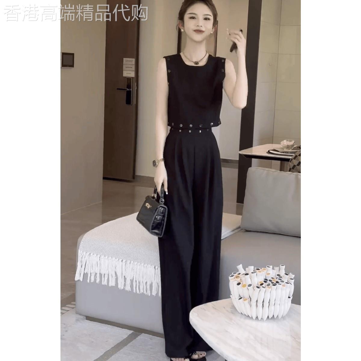 正品2025夏季新款女装高级感无袖背心上衣搭高腰显瘦阔腿裤两件套