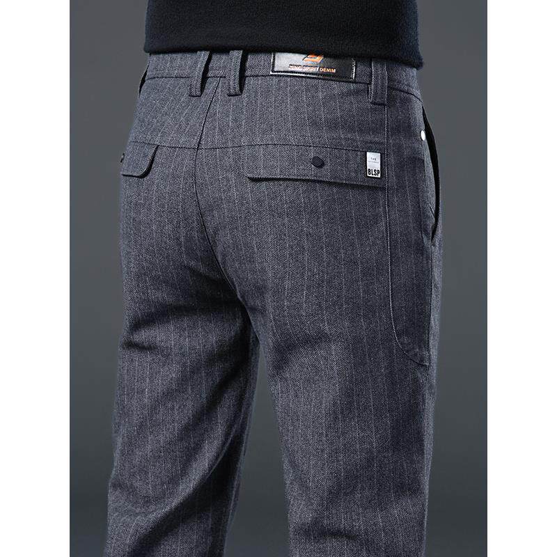 香港高端灰色条纹休闲裤男秋冬款直筒修身弹力2025新款西裤子