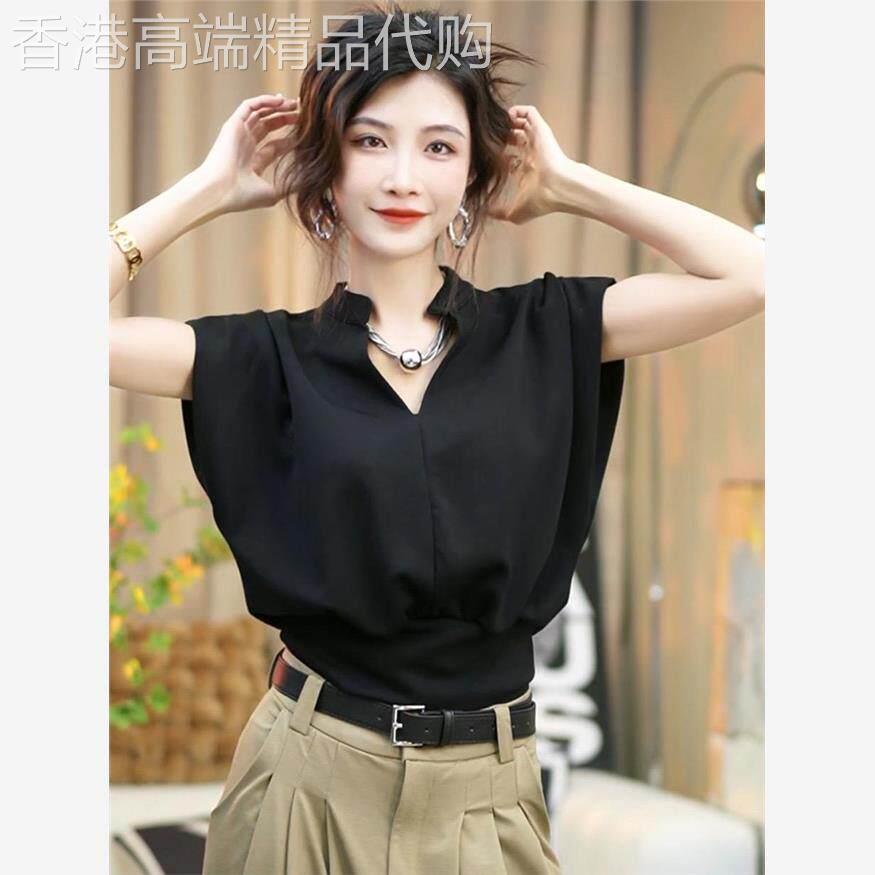 韩国黑色V领无袖超好看背心T恤女夏季设计感小众收腰显瘦短款上衣