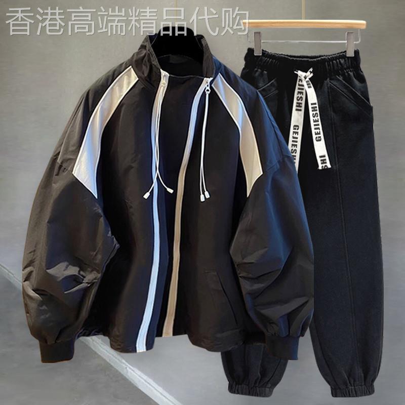 潮牌立领长袖冲锋衣套装男春秋季韩版潮流痞帅休闲运动帅气两件套