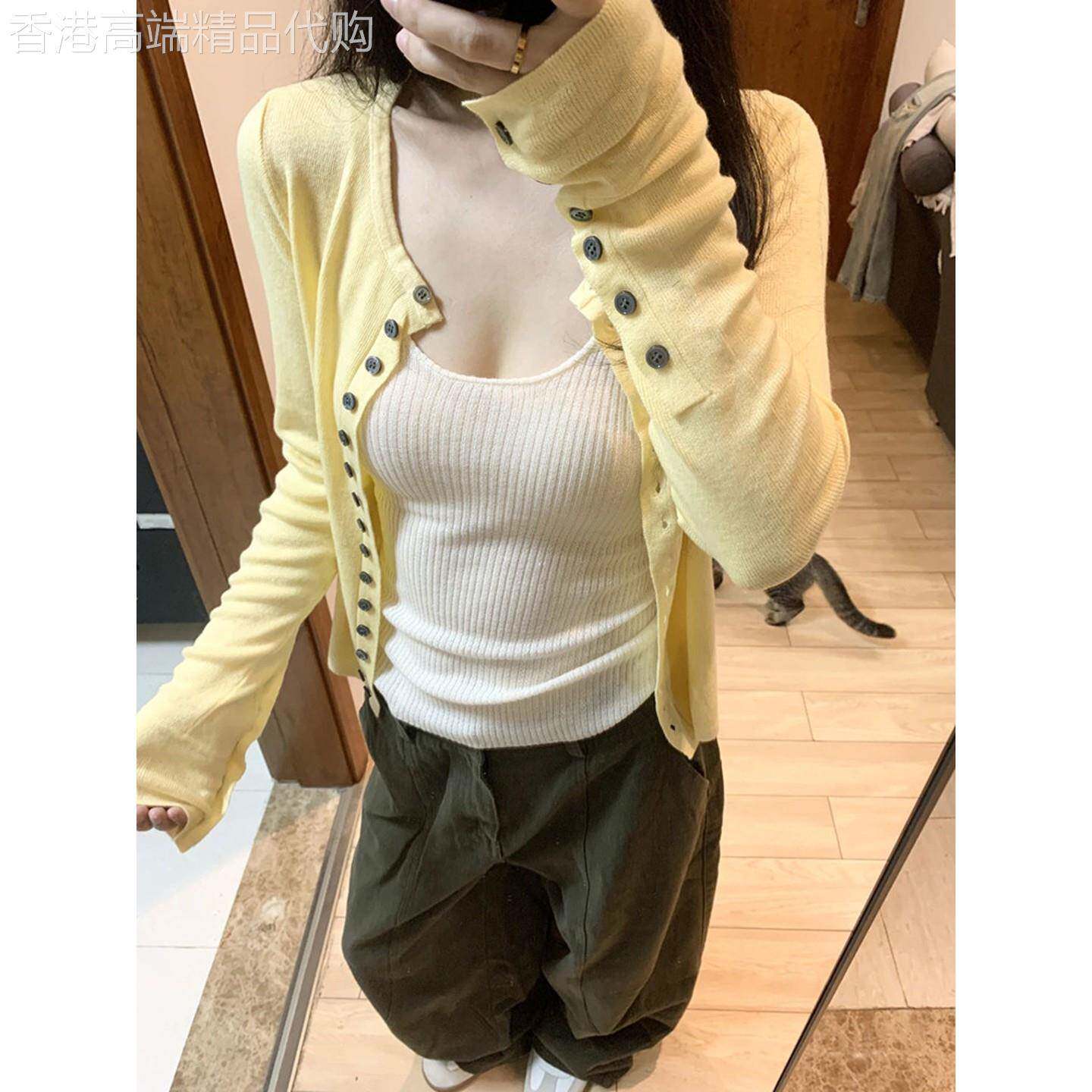 韩系氛围感黄色针织开衫外套女2026秋季辣妹修身显瘦短款毛衣上衣