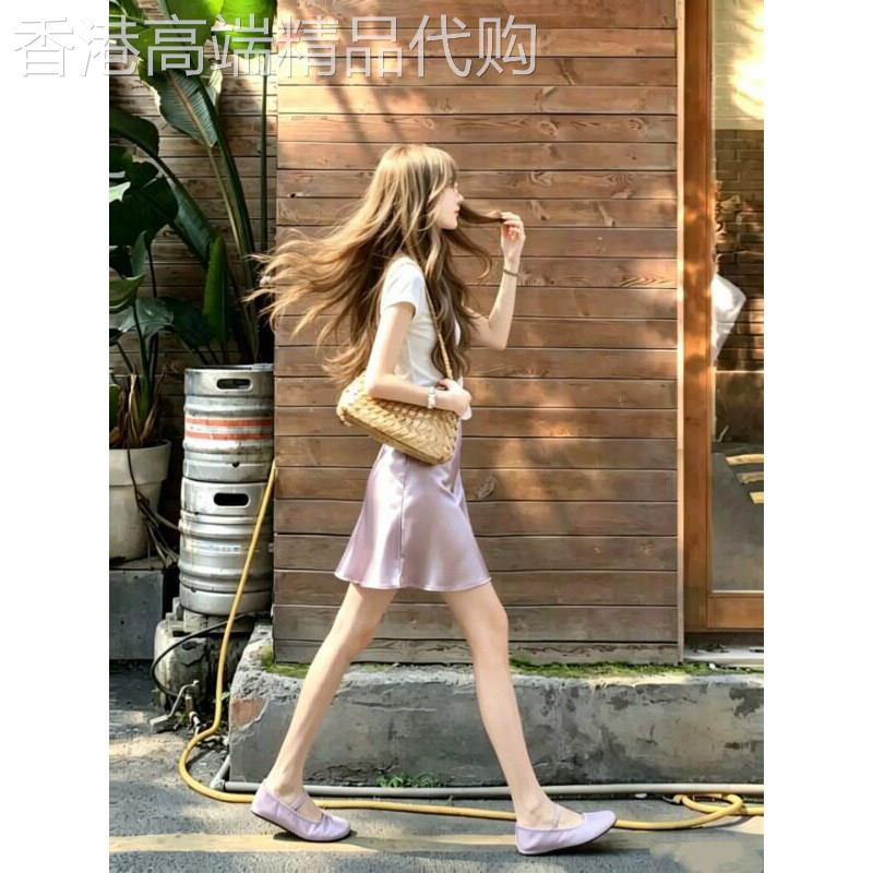 轻奢紫色缎面半身裙女士缎面短裙子绝美巨好看初夏独特漂亮一整套