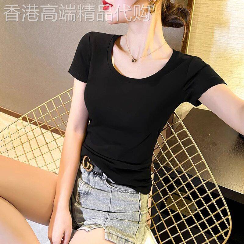 黑色冰丝短袖t恤女夏季薄款2026新款修身内搭打底衫半袖体桖上衣