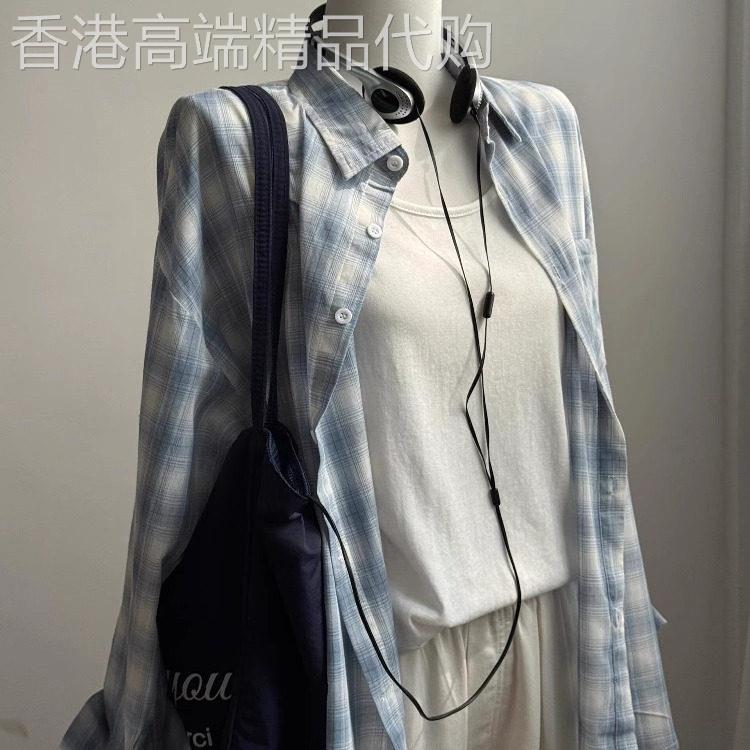 日系纯棉格子防晒衬衫女夏季新款宽松慵懒风长袖衬衫外套春秋上衣