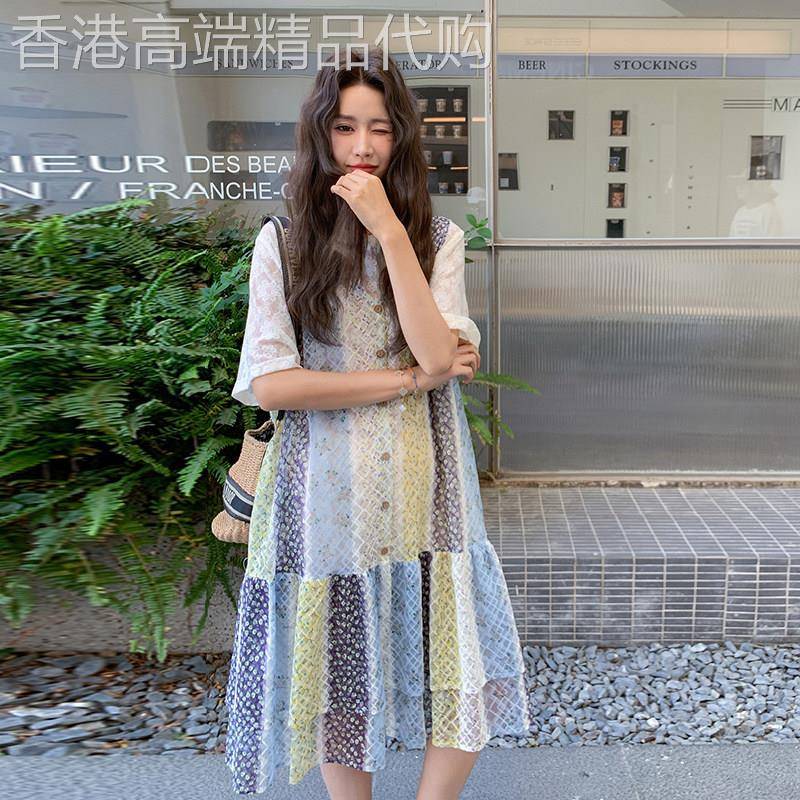 2026新款夏季复古日系设计款撞色碎花背心裙搭蕾丝T恤内搭两件套