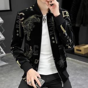 春秋新款棒球服外套男潮流韩版修身潮牌帅气印花休闲百搭立领夹克