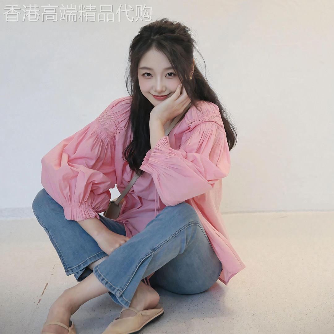 法式气质粉色系带长袖衬衫女2025夏季新款超好看独特漂亮宽松上衣