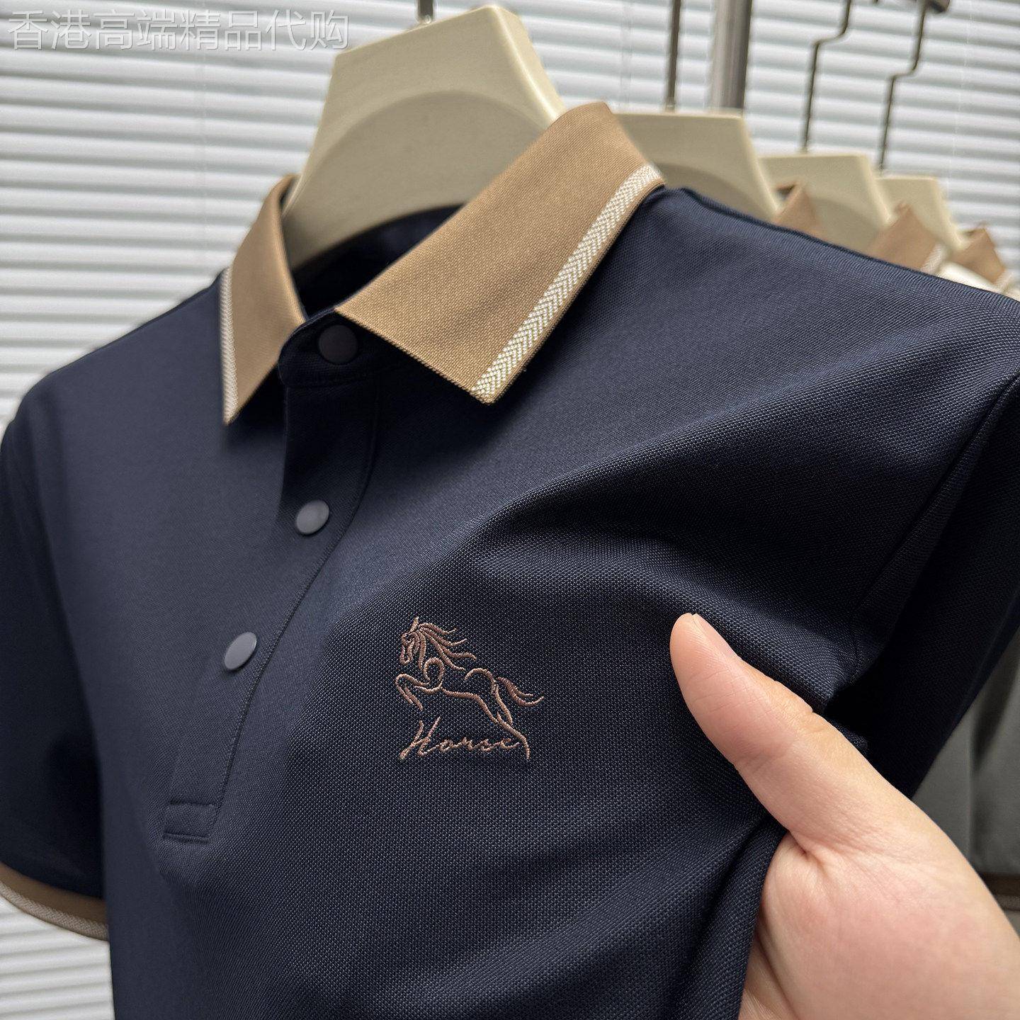 BOZZ BURY~高级有型!撞色马标polo衫男短袖潮流休闲翻领半袖t恤