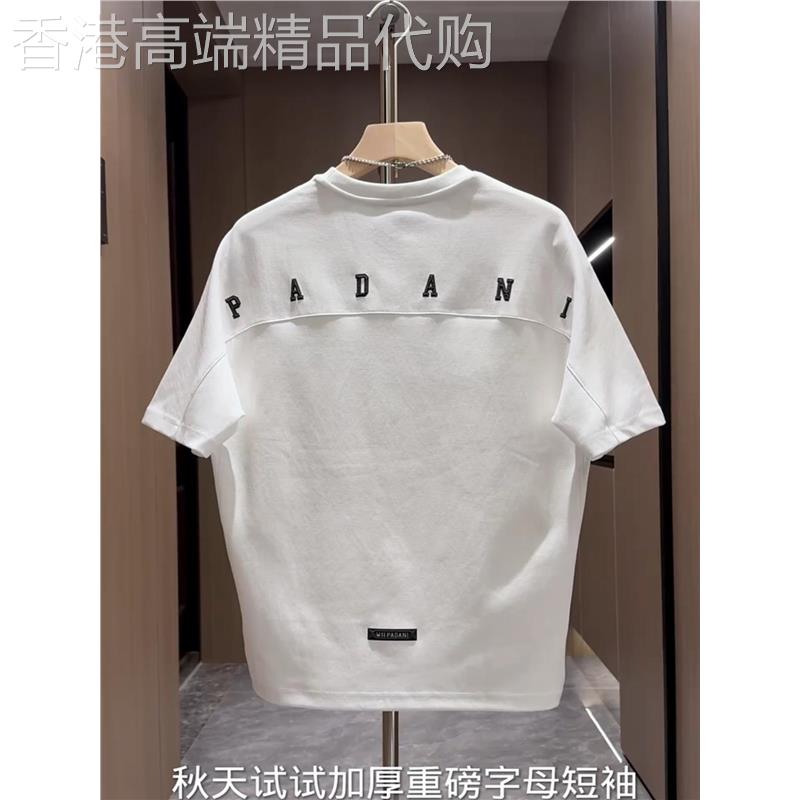 代购夏季新款纯色T恤男潮牌刺绣设计打底衫简约圆领痞帅半截袖男