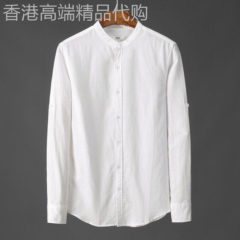 立领亚麻长袖衬衫 男休闲纯色日系复古棉麻衬衣 2025春秋季青年款