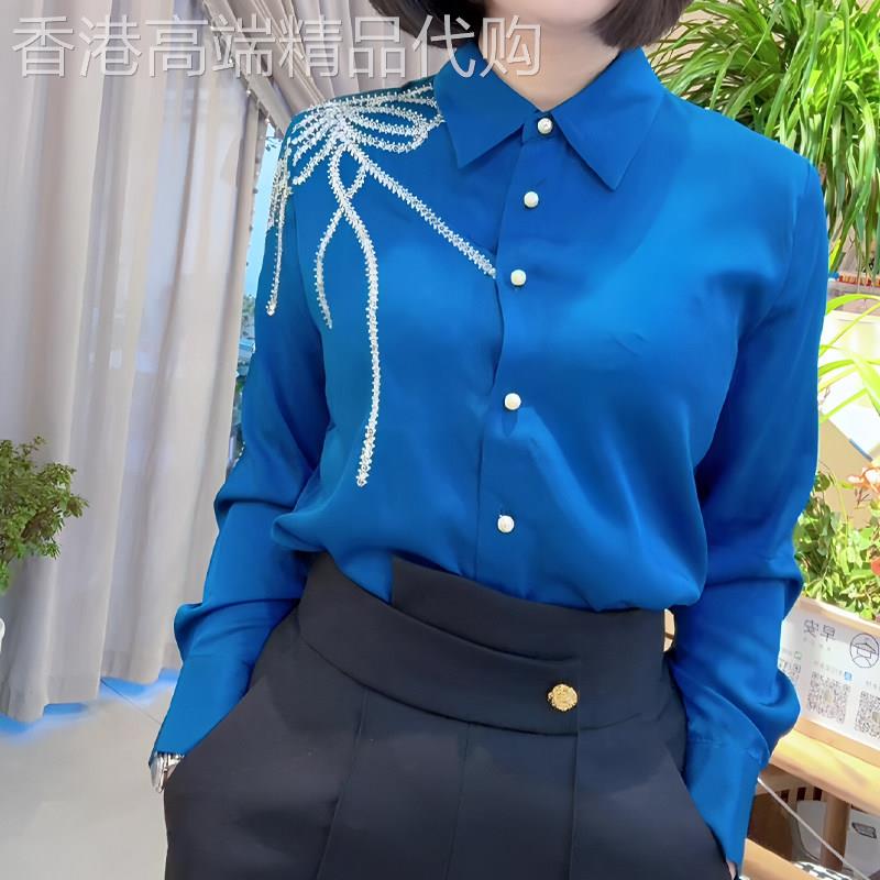 超好看设计感蓝色上衣女2026年春季新款宽松休闲通勤百搭长袖衬衫