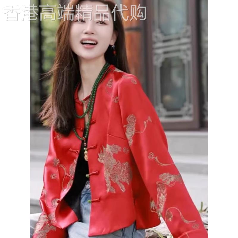 新中式国风红色宋锦外套女2026新款夏季高级感唐装小个子短款上衣
