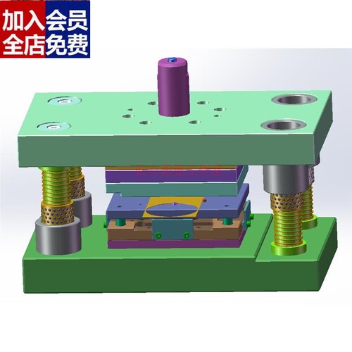 上下四导柱复合冲裁模具(圆环复合模)3D图纸 三维模型 SW图纸CAD