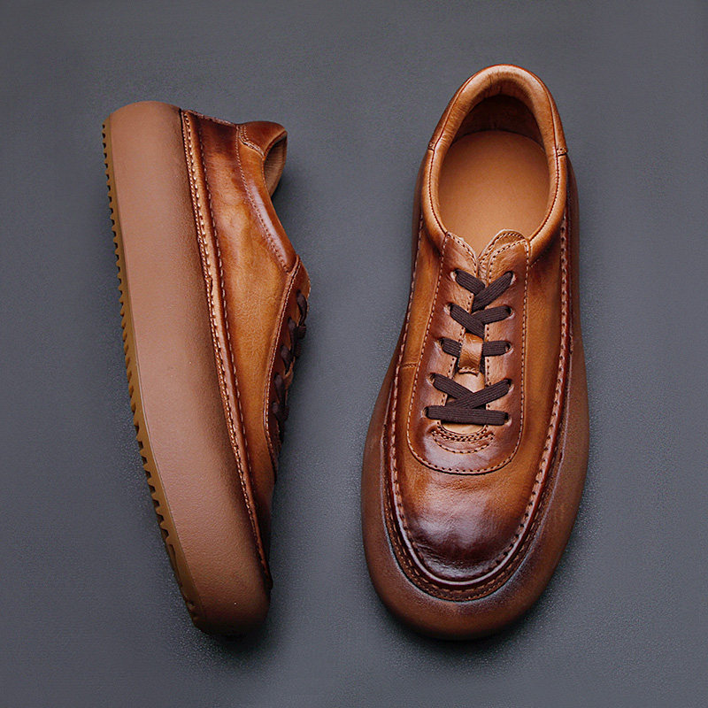 欧洲站牛皮潮鞋男鞋手工做旧复古板鞋潮流厚底运动休闲鞋男士皮鞋,流行男鞋,德训鞋,淘宝优惠券,粉丝福利购,淘宝优惠卷