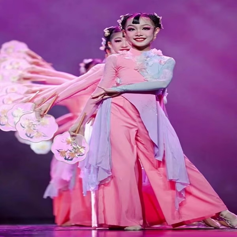 儿童古典舞淡妆浓抹总相宜舞蹈服中国风练功服团扇群舞飘逸演出服
