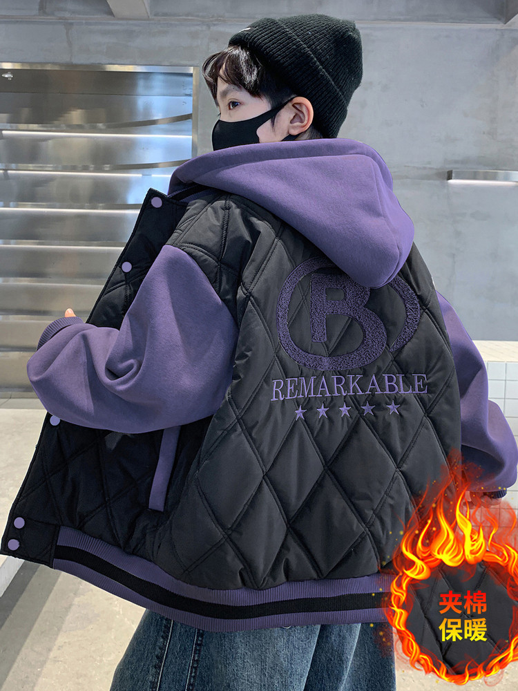男童棒球服2025新款男孩中大童夹棉加厚外套青少年儿童冬装棉衣