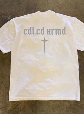 260g重磅不透原创设计时尚个性印花T恤夏季纯棉圆领短袖男款休闲